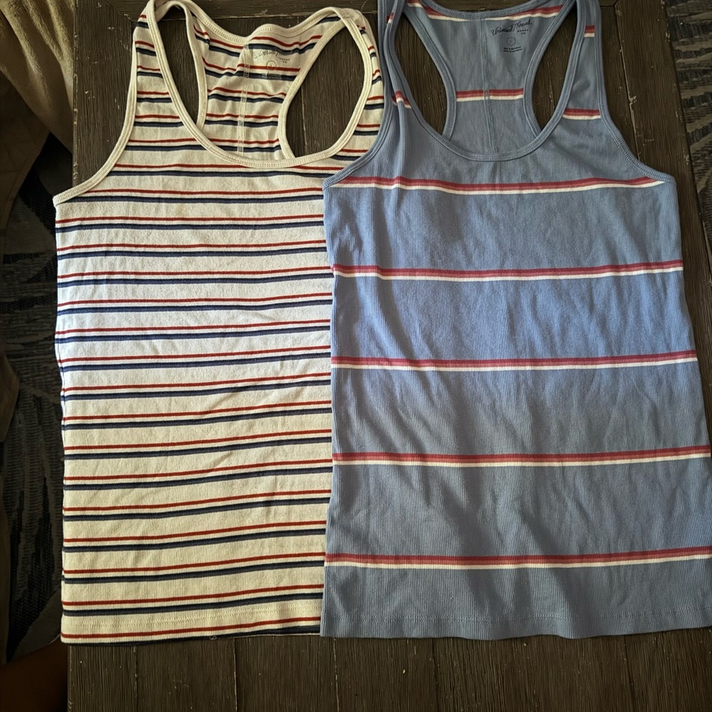 2 racer back striped 70s style tank tops L nerd prep geek